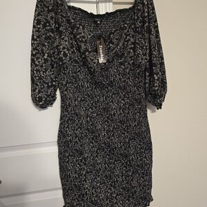 Zenobia Black and Cream Floral Mini Dress